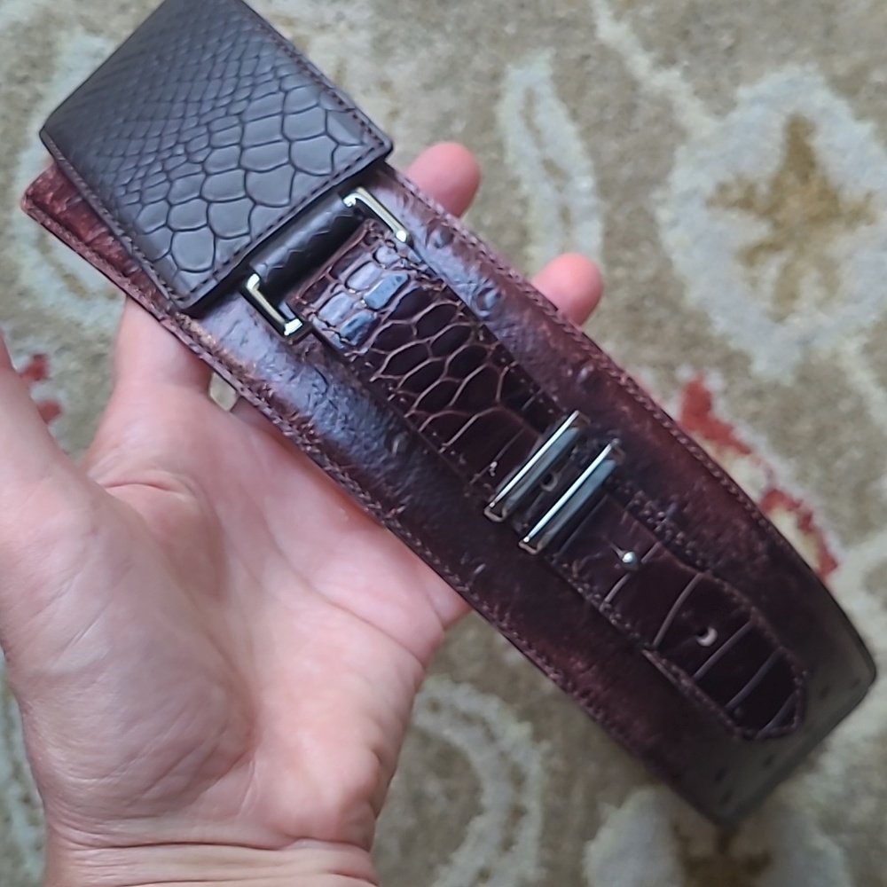 Worth New York Brown Leather Belt Croc Gator Snakeskin Embossed M